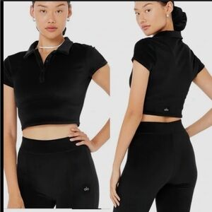Alo Velvet Crop Top – Black Short Sleeve, Size S, NWOT